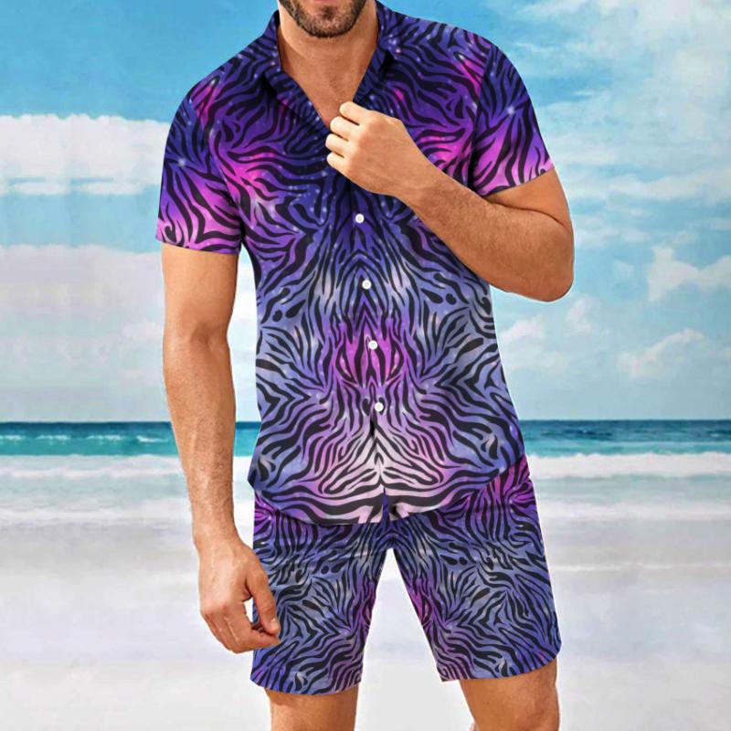 

Men's Tracksuits Summer Men's Short-Sleeved Shorts Suit Breathable And Refreshing Printed Lapel Shirt Sports Dance Brand Fashion Simple, Zc-1438