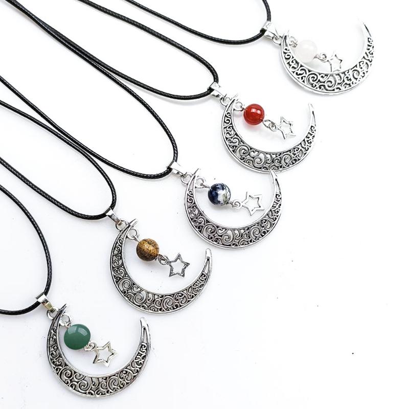 

Pendant Necklaces 12Pcs/Lot Natural Crystal Stone Ball Fashion Hollow Star And Crescent Moon Jewelry For Women Teen Girls