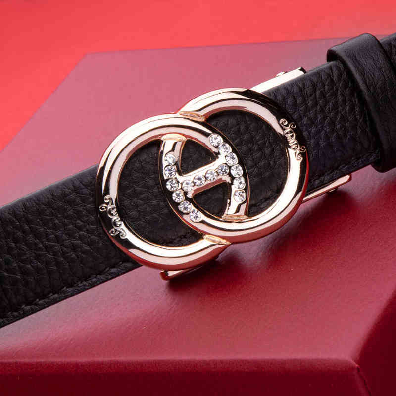

Women Belt Luxury Famous Designer Brand 2022 High Quality Genuine Leather Strap Automatic Buckle Belts Pasek Damski luxury Y220419, Black
