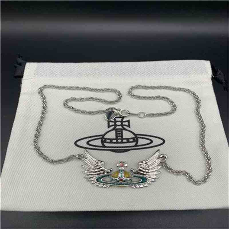 

Empress Dowager Vivian silver wings Saturn wings pearl necklace brooch -- b8100