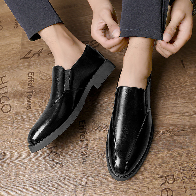 

Comfortable British Loafers Men Shoes PU Solid Color Round Head Retro Wild Simple Trend Gentleman Leather Shoes HM422, Clear