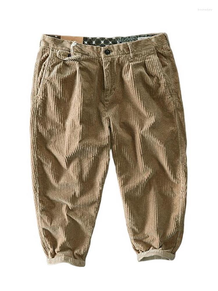

Men's Pants Youth Cargo Ankle-Length Overalls Men's Cotton Corduroy Casual Street PantsMen's Boun22, Beige