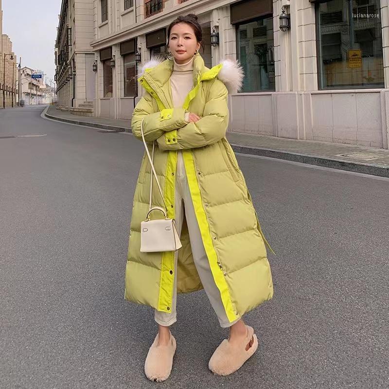 

Women' Down & Parkas Fur Collar Long Korean Winter White Duck Padded Coat With Loose Design Over The Knee High Quality Jacket Female Y68 Lu, Photo color