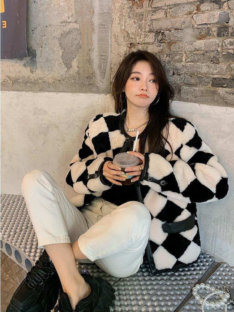 

Women' Jackets Black And White Plaid Jacket Women Autumn Winter All-match 2022 Fashion Casual Slim Short Warm Single-breasted, Photo color