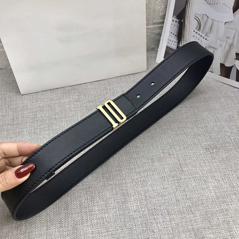 100% Real Leather Designers D-Fench Belt Fashion Lady Dress Waist Belts Black 20/30 MM Antique Gold-finish Metal Detailing with Box