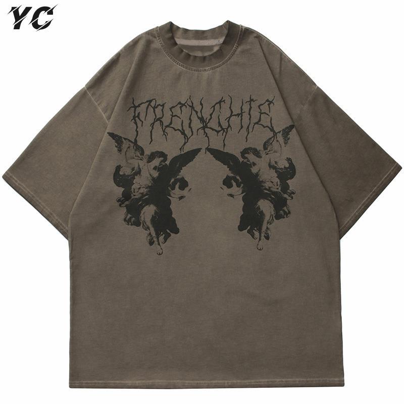 

Women's T-Shirt Hip Hop Streetwear Ulzzang Harajuku 2022 Men Angel Dark Print Tshirt Cotton Loose T Shirt Summer Short Sleeve Tops TeesWomen, Brown