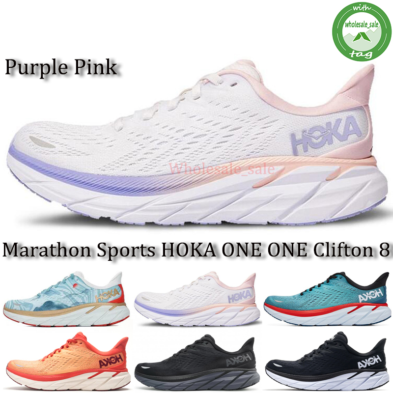 

New Designer Women Men HOKA ONE ONE Clifton 8 Athletic Marathon Shoe Shock Absorbing Road Running Shoes Fashion Mens Womens Sneakers Size 36-45, Black white 36-45