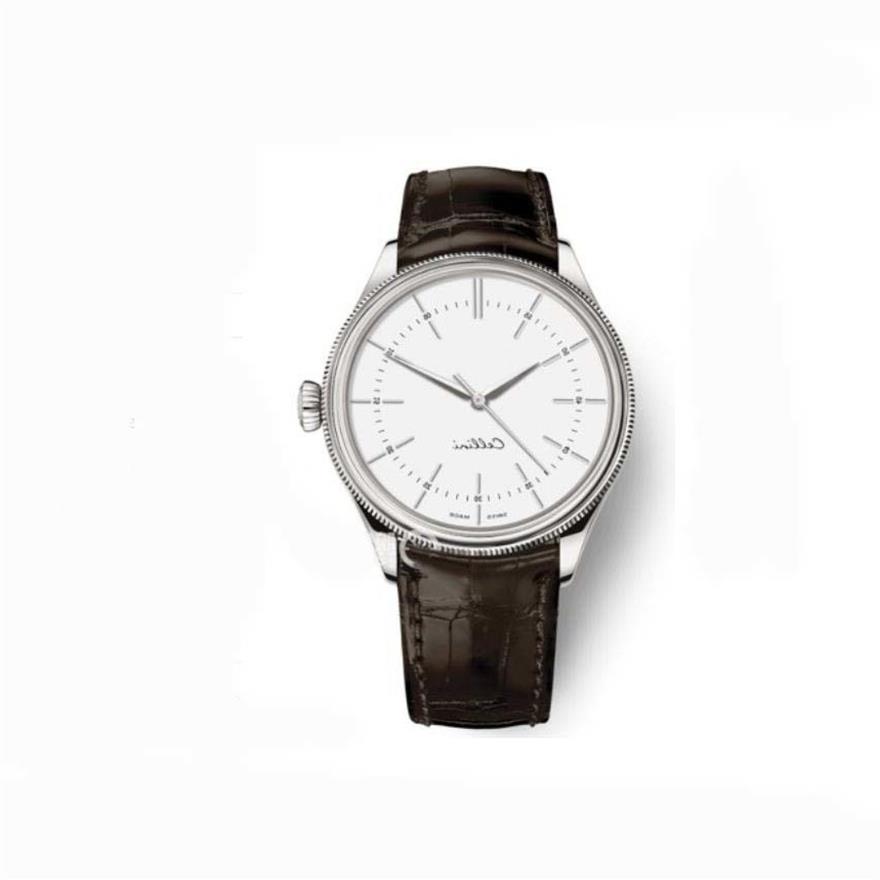 

Mens Watches Cellini 50505 Series Silver mechanical watch Brown leather Strap White Dial automatic men watches Male Wristwatch254j, Black