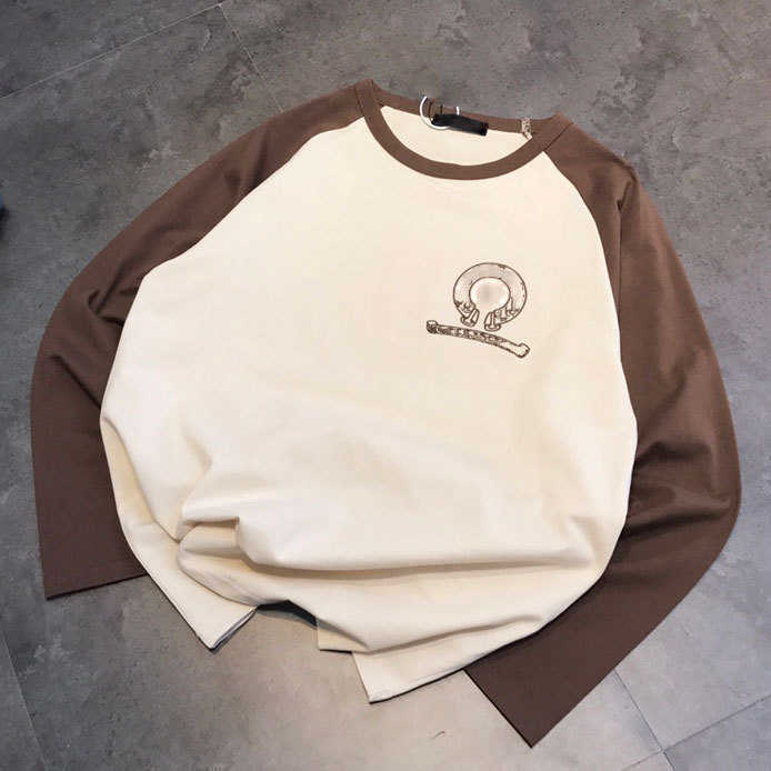 

chrome designer 22 New Men's and Women's Fashion Couple's Casual Ch Sanskrit Letter Printing Color Matching Long Sleeve Round Neck Bottoming Shirt, Coffee