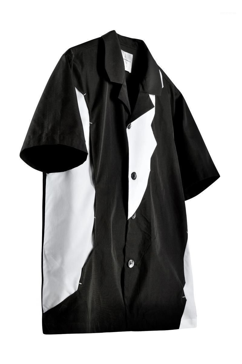 

Men' Casual Shirts -6XL 2022 Men Women' Clothing Hair Stylist Black And White Split Serrated Multilayer Shirt Plus Size Costumes