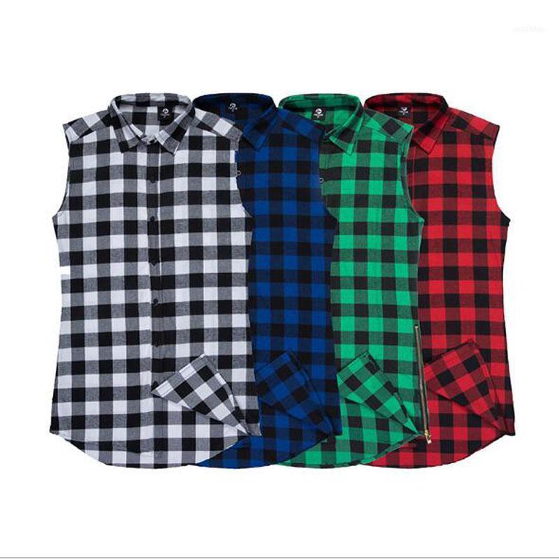 

Wholesale- Sleeveless Plaid Shirt Streetwear Clothing For Fitness Cotton Menswear With A Print Fashion Hipster1, White