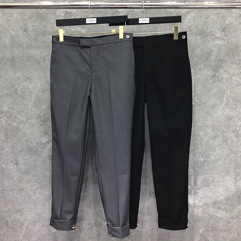 

Spring summer suit pants TB men's and women's nine-point pants slim business casual trousers iron-free tide, Black