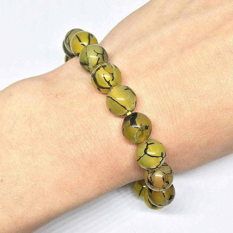 

Beaded, Strands Yellow Veins Dragon Natural Stone Agat Carnelian Onyx Round Beads 8mm,10mm,12mm Elastic Charm Bracelets Jewelry 7.5inch B152
