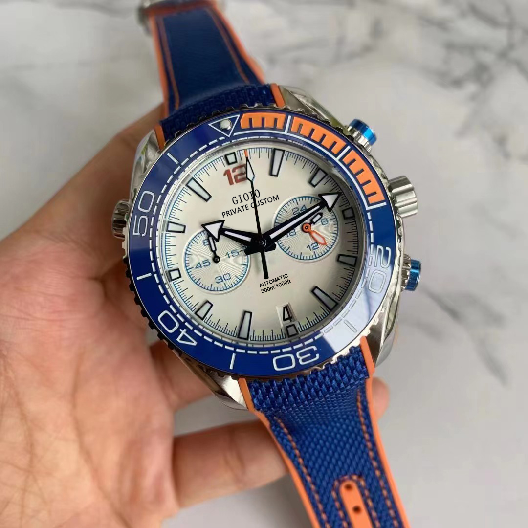 

Mens Quartz Chronograph Watch Black Blue Ceramic Rose Gold Rubber, Red