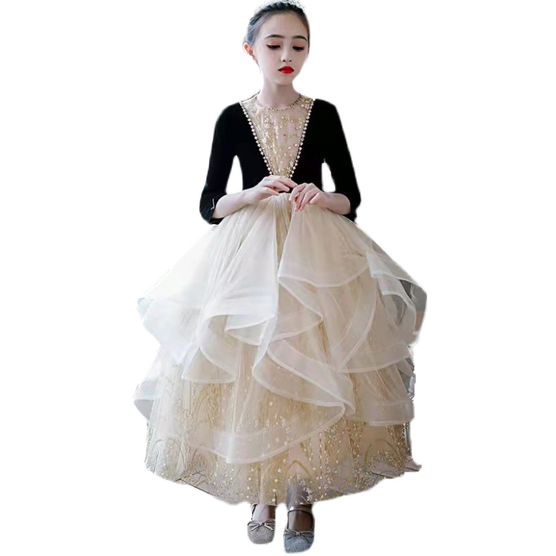 2022 Jolie Fairty Fleur Filles Robe Col Haut À Manches Longues 3D Floral Apliques Filles Pageant Robes Belle Main Fleurs Robe D'anniversaire