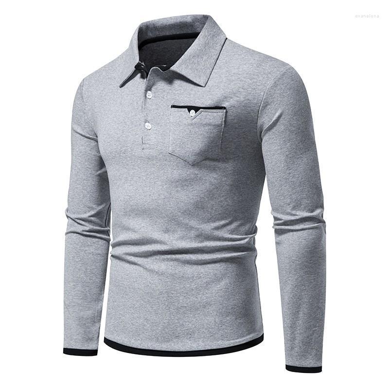 

Men' Polos Men T-shirt Spring And Autumn Lapel Business Long Sleeve Solid Korean Fashion Clothing ClothingMen' Evan22, White