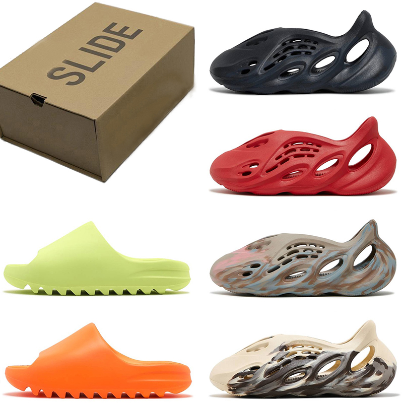 

With Box slides foam runner men women sandal slippers slide sandals Enflame Blue Orange Pure Desert Sand Resin Bone mens slipper trainers, B7 core 36-47