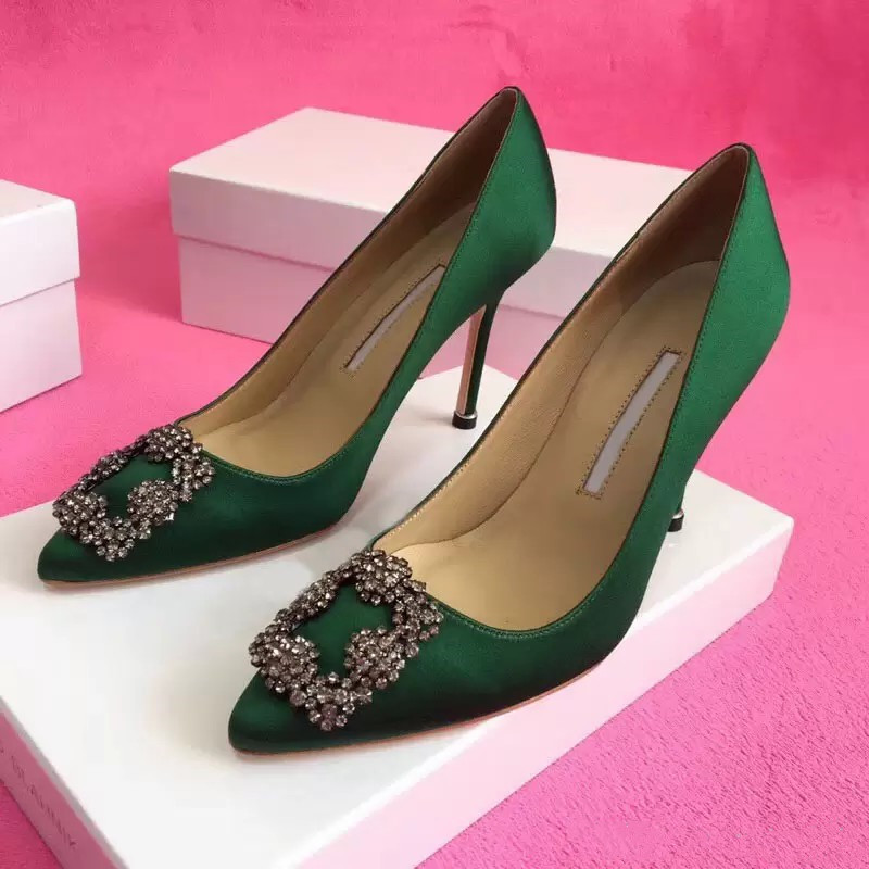 

[Original Box] Elegant Womens pumps brand pumps luxury dress shoes sandal Hangisi 70mm embellished satin pump lady's wedding party gift