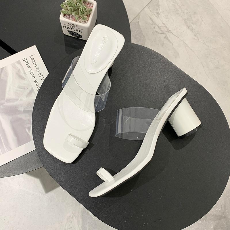 

Slippers Clear Transparent Summer Slides Casual Shoes Thick High Heels Crystal Women Woman Mules Ladies Plus Size, Black