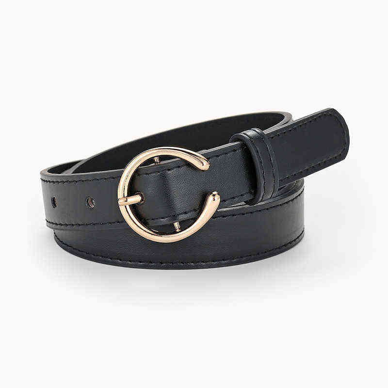 

New Ins C Letter Pu Belt Women Fashion Gold Pin Buckle Thin Red Camel Belts Female Jeans Dress Waistband Brand Design 2022 Y220419, Black