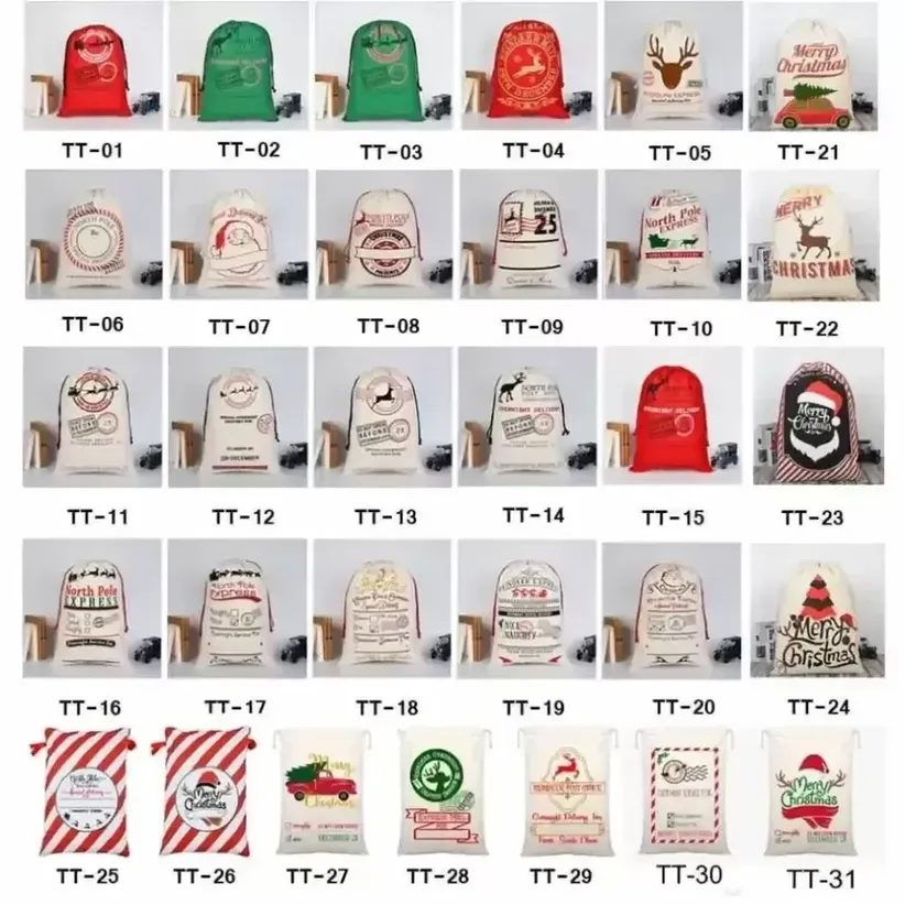 2023 Latest Styles Christmas Gift Bags Large Organic Heavy Canvas-bag Santa Sack Drawstring Bag With Reindeer