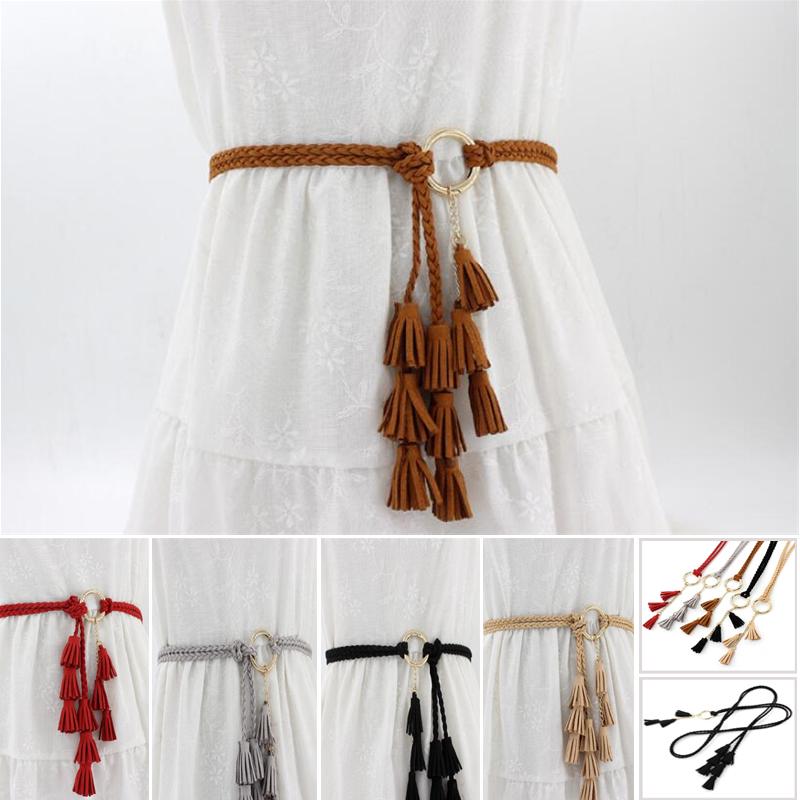 

Belts Waist Chain Woven Tassel Waistband Braided Belt Rope Women Decorated Ladies Tassles Clothes Accessories, Black