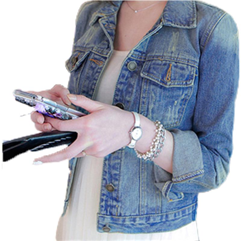 

Women' Jackets Plus Size Jean Jacket Women Long Sleeve Slim Short Denim Korean Fashion Coat Button Lapel Casual Trendy Outwear Clothes, Blue