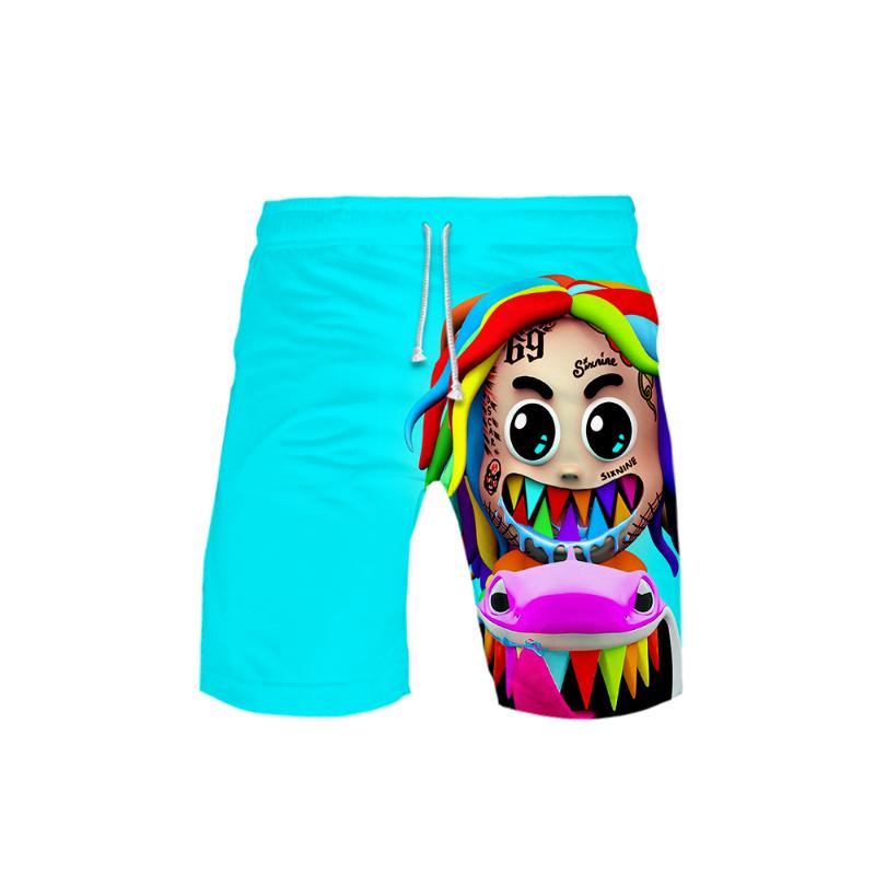 

Men's Shorts 6IX9INE Beach Men/Women Summer Fashion Sport Pants Lady Hem, Black