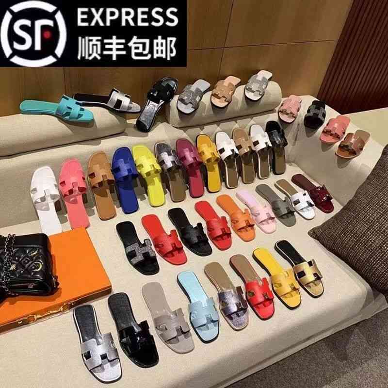 Designer Slippers Herme Net red h slipper spring and summer versatile Fashion Leather Flip Flop Travel Beach flat slipper