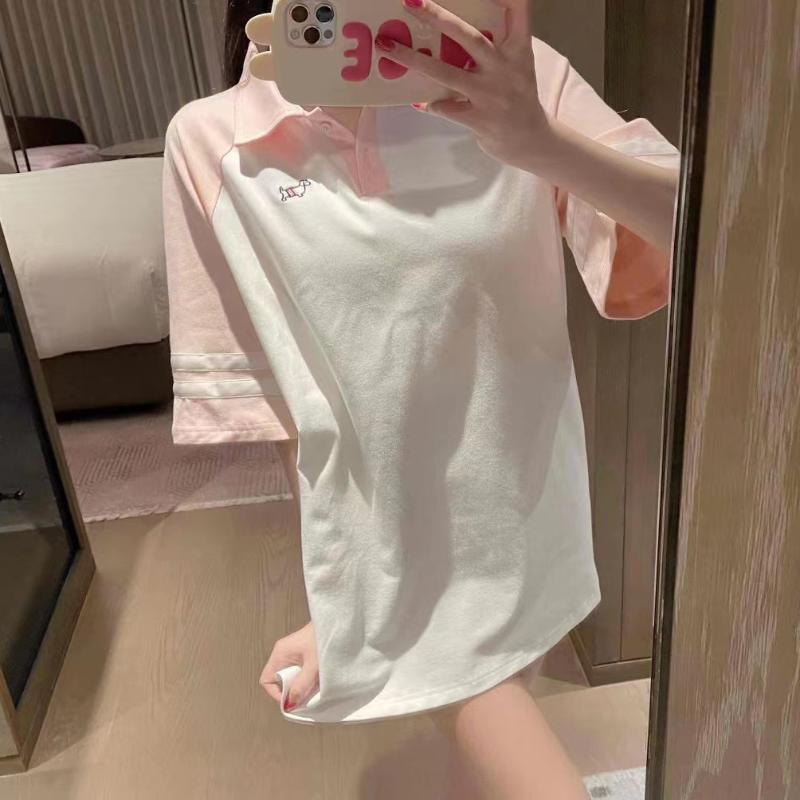 

Women' Polos Women Short Sleeve Shirt Striped Blouse Animal Dog Cotton Top Waist Back Loose Casual Tee Matching Color Pink TopWomen' Women