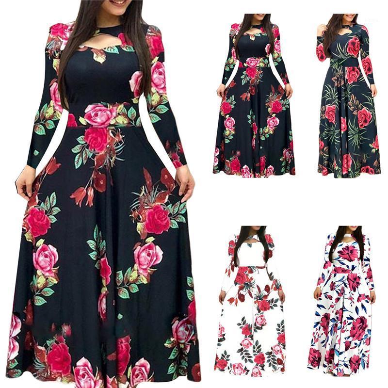 

Women Long Maxi Dress 2022 Autumn Floral Print Boho Beach Sleeve Party Dresses Tunic Vestidos Plus Size XXXL Casual