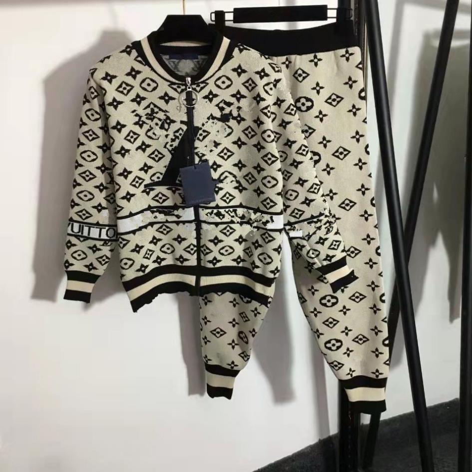 

Women's Two Piece Pants Designer brand original label new fashion casual suit letter stitching knit sweater + fashion pant pant two sets SIZE S-2XL