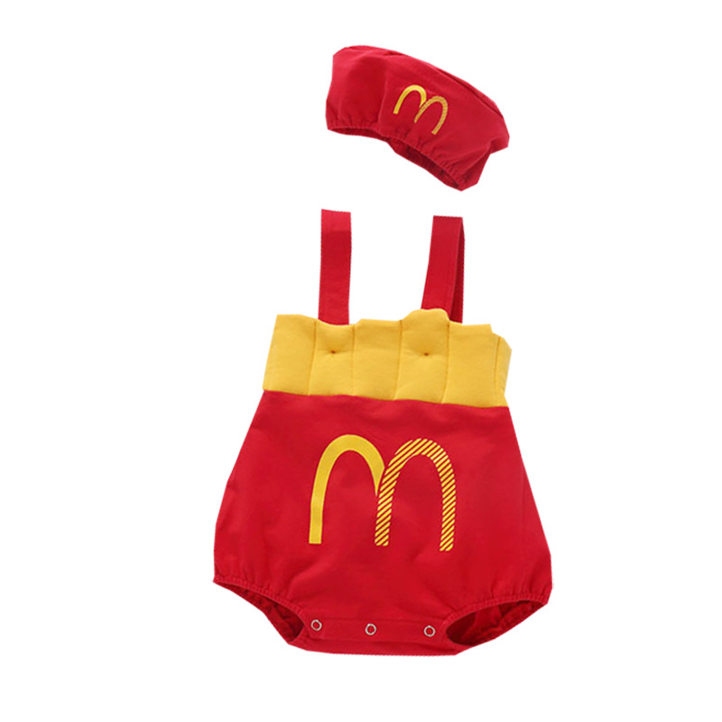 

born Infant Baby Girls boys French fries set Cotton Off Shoulder Straps Romper Jumpsuit Cute Casual Outfits Clothes cap suit 220525, Xh20118