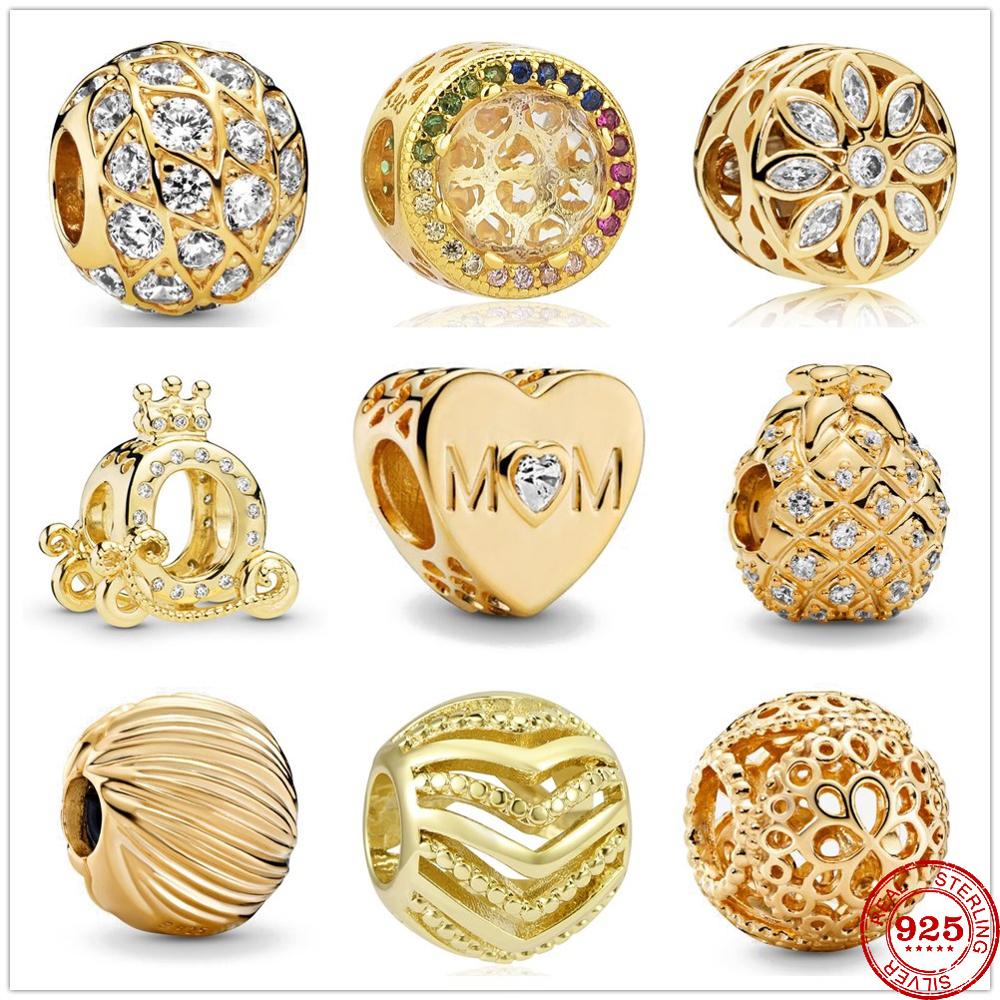925 Perles de charme en argent enracinent New Gold Mom Pumpkin chariot ananas Perle Fit Charms Bracelet Brick Bijoux Accessoires
