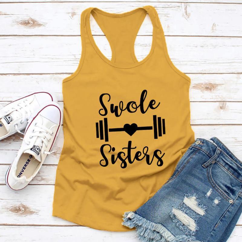 

Women's Tanks & Camis Swole Sisters Ladies Group Workout Casual 100%Cotton Tank Tops Friends Fitness Partner Vest Exercise TopWomen's, White-black text