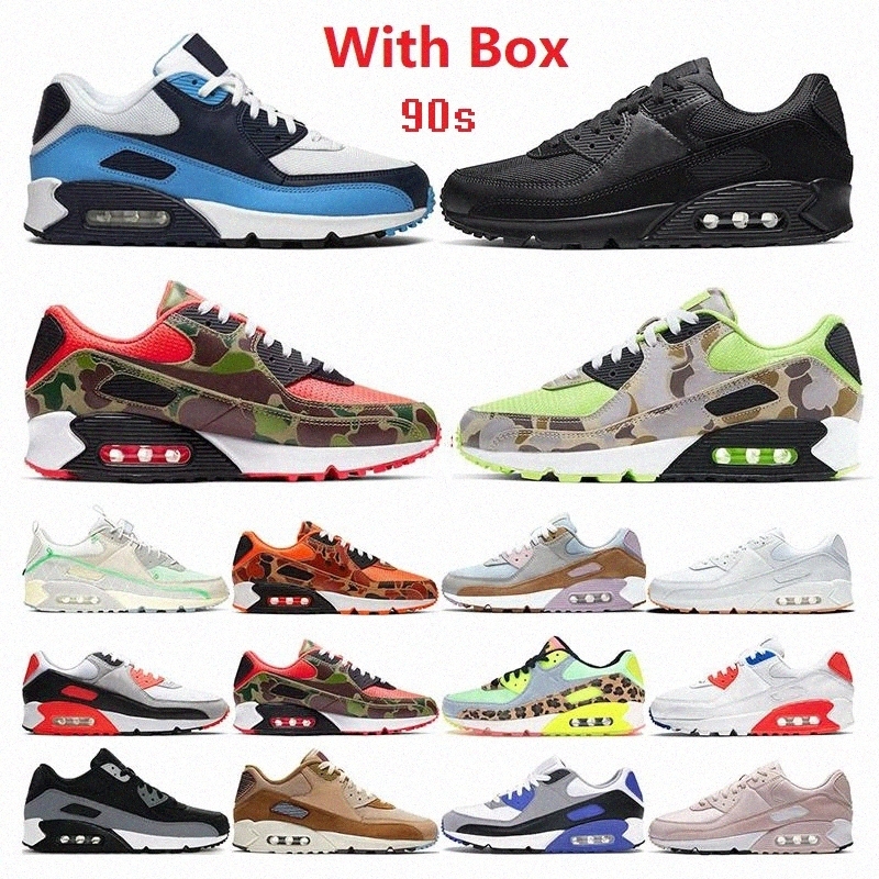 With Box running shoes 90s men woman cushion chaussures Camo UNC USA Volt 9O triple white black mens trainers Outdoor 90 Sports Sneakers womens air 36-47