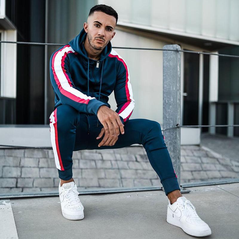 

Men's Tracksuits Men's Set Spring Autumn Man Sportswear 2 Piece Sets Sports Suit Jacket Pant Sweatsuit Male Tracksuit -3XLMen's, Red black