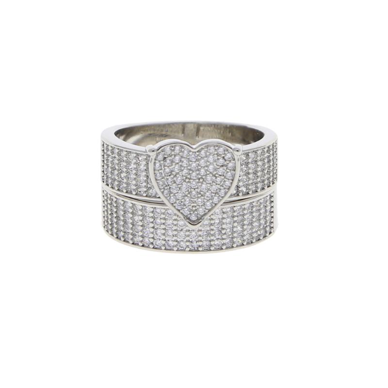 

Cluster Rings Design Fashion 2pc/Set For Lover Micro Pave Clear CZ Heart Shape Iced Out Sparking Zirconia Wedding Party JewelryCluster