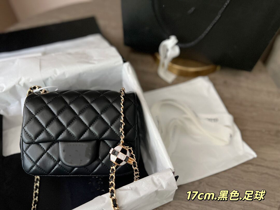 Women flip designer bag black and white two-color football adjusting ball handbag designer gold metal hardware chain diamond quilted French shoul