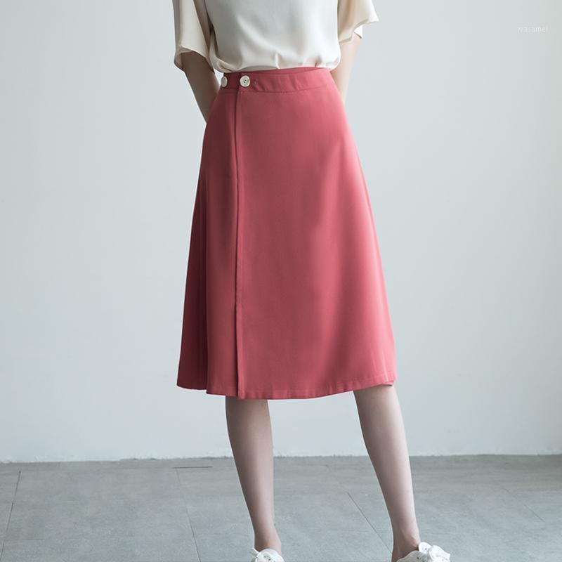 

Skirts Spring Women Satin Silk Skirt Elegant Solid Color High Waist Loose Office Lady Pink Womens A-line Long
