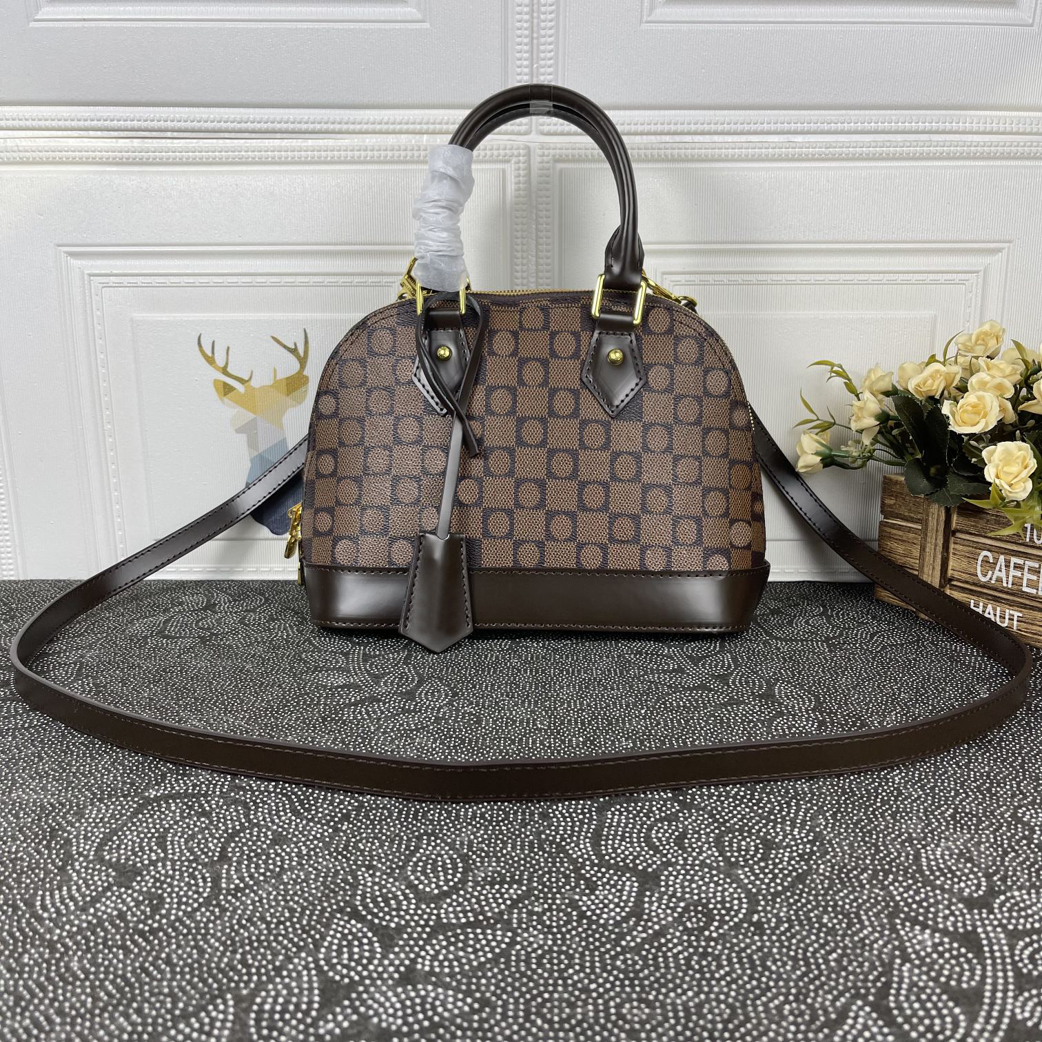 

5A Top Quality Ladies Fashion shoulder ALMA BB Shell Bag Flower Handbag classic canvas material shopping with box