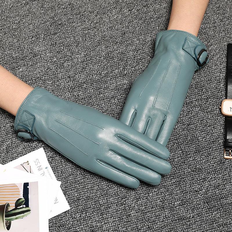 

Five Fingers Gloves Real Leather Female High Quality Ladies Elegant Lambskin Autumn Winter Thermal Plushed Lined Women Driving