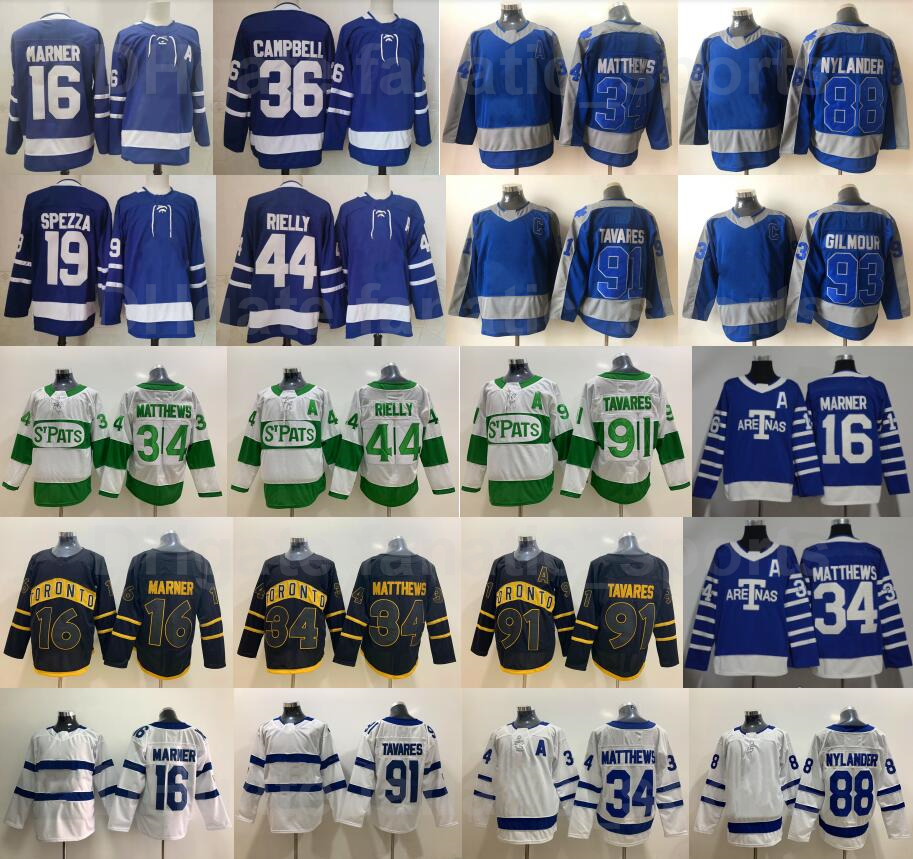 Arenas 16 Mitchell Marner Jersey Reverse Retro Ice Hockey 34 Auston Matthews 88 William Nylander 91 John Tavares 44 Morgan Rielly St Pattys Hocke