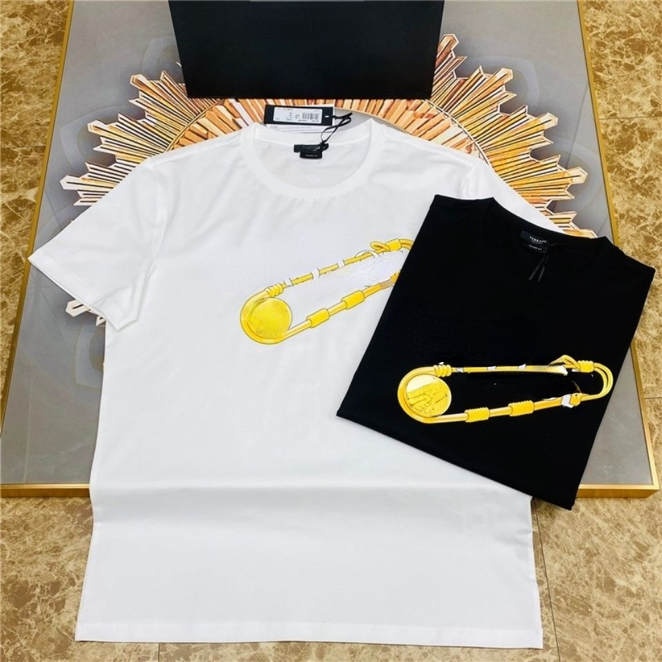 

Hot Selling Designer Cotton t Shirt Trendy Vers Classic Medusa Pin Print Short Sleeve T-shirt Plus Size Loose Hip Hop Men' Round Neck, White