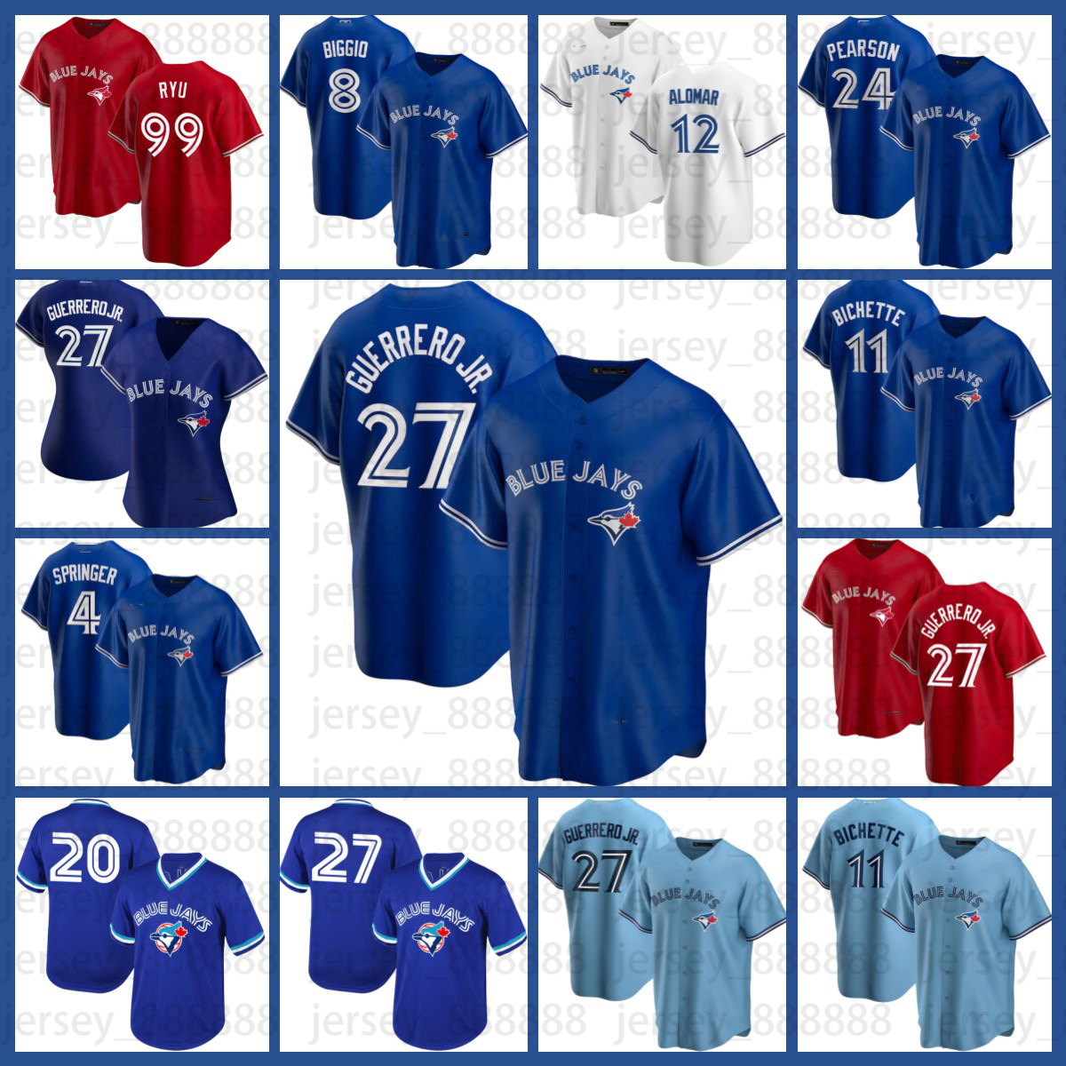 

2021 Men Women Youth kids Toronto Jersey Blue Jays Vladimir Guerrero Jr. Cavan Biggio Hyun-Jin Ryu Yamaguchi Randal Grichuk Drury Hernandez George Springer jerseys, Custom men cool base