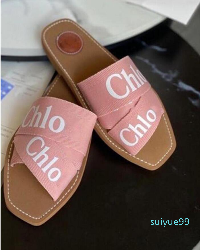 

2022 Newest Branded Women Sandals Woody Mules Fflat Slipper Deisgner Lady Lettering Fabric Outdoor Leather Sole Slide Flip Flops 7color Shoe, White