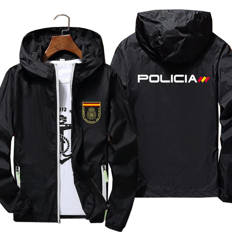 Men's Jackets Mens Espana Policia Spain National Upr Anti Riot Geo Goes Street Thin Reflective Windbreaker Skin Zipper Jacket Coat 7XLMen�