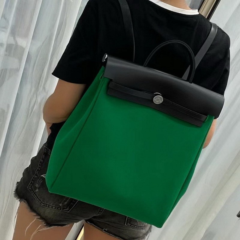 

Herme Kely Bags winter H home her bag sewed with cowhide Canvas Backpack contrast leather multipurpose, Black