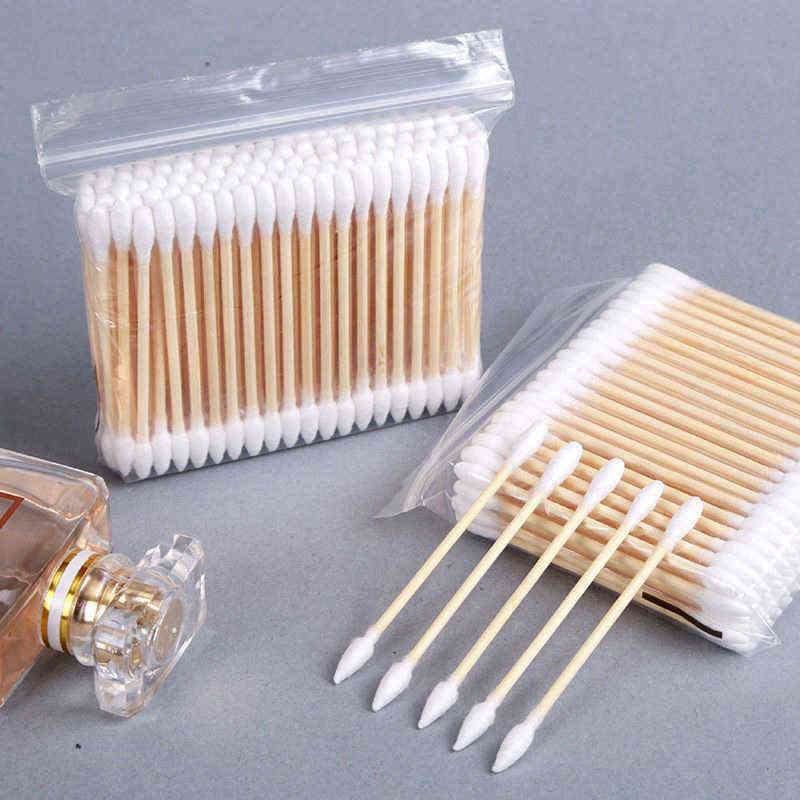 

100PCS Cotton Swab Wood Stick Double Head Pointed Home Cottons Stickes Makeup Swabs Beauty Nose Ears Cleaning Health Care Tools VTM TL1038