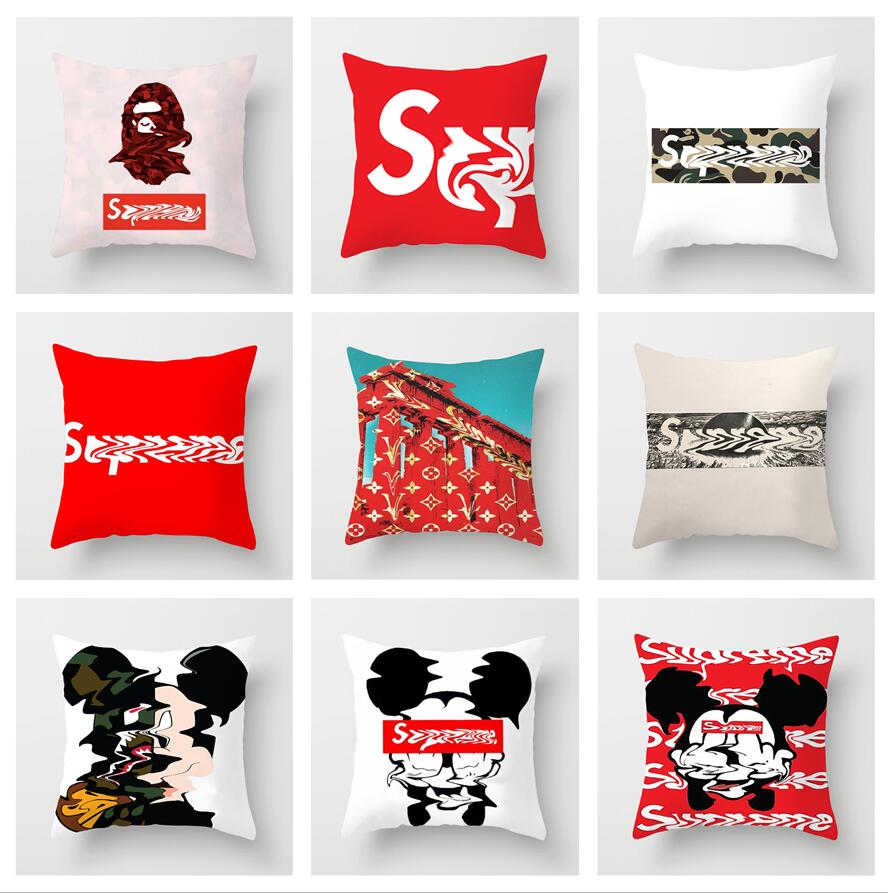 

Classic designer signage pillow case cushion cover classic letter brand SU red pattern 45X45CM for home decoration throw pillowcase HT1636, As picture